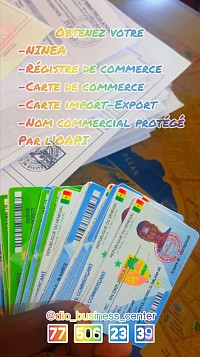NINEA - REGISTRE DE COMMERCE -carte import-export - carte commerçants